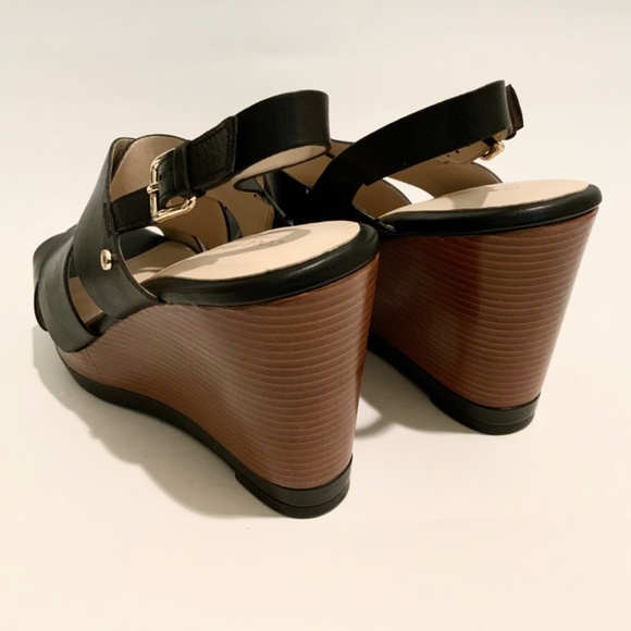 Cole Haan Womens Laci Black Platform Wedge Sandals Leather Slingback Heels 9.5 - Picture 9 of 13